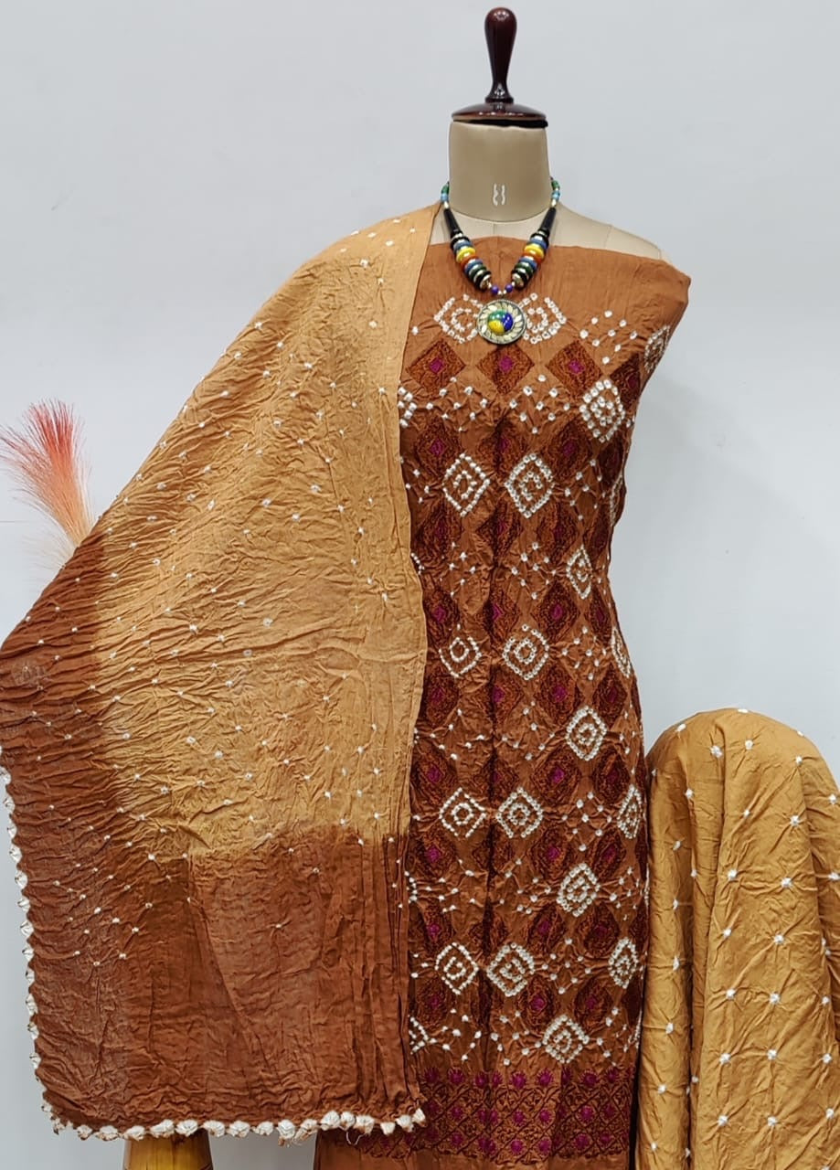 Chikankari Bandhani work Contrast Bandhani Dress Material - Premium Bandhani from Ethenika.com - Just INR 1790! Shop now at Ethenika.com