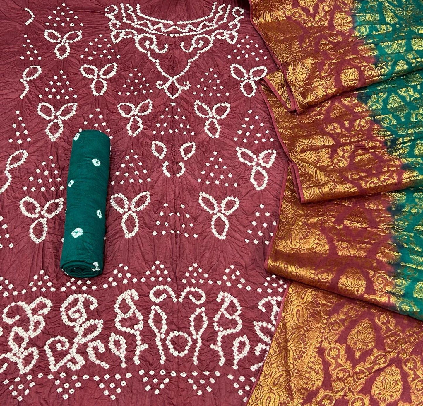 Cotton Satin Barik Bandhej work Authentic Jamnagar Bandhani Dress Material (Unstitched) - Premium from Ethenika.com - Just INR 2190! Shop now at Ethenika.com