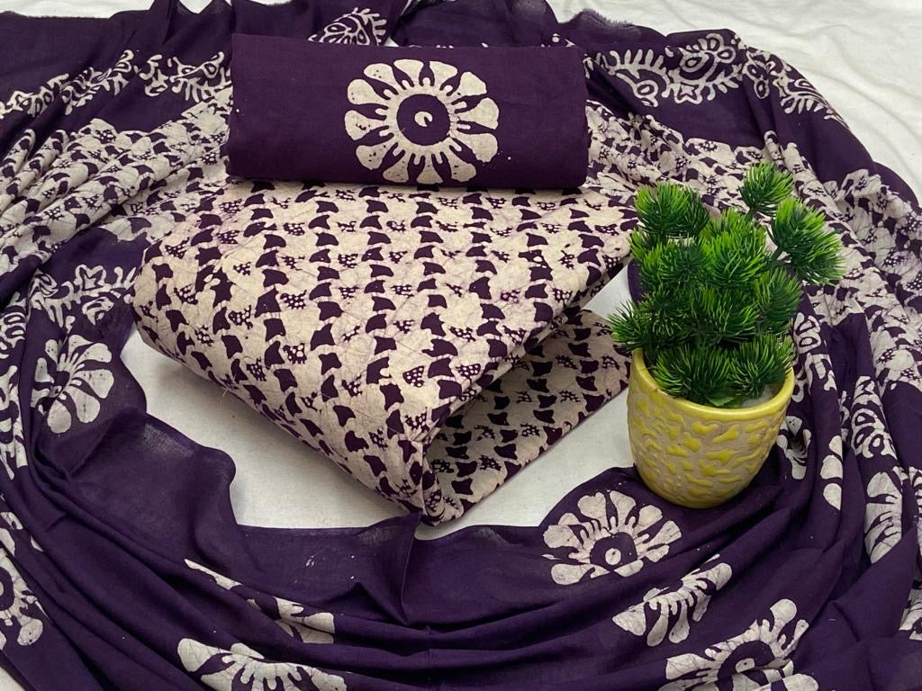 Soft Cotton Hand Blocked Wax Batik Dress Material (Unstitched) - Premium from Ethenika.com - Just INR 1490! Shop now at Ethenika.com