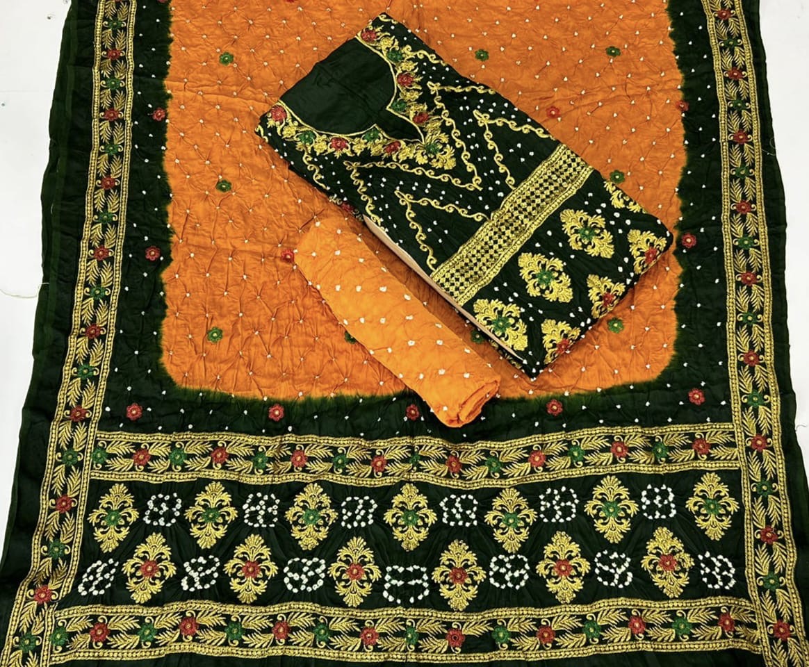 Modal Gazi Silk Kasab work Bandhani Dress Material - Premium from Ethenika.com - Just INR 4990! Shop now at Ethenika.com