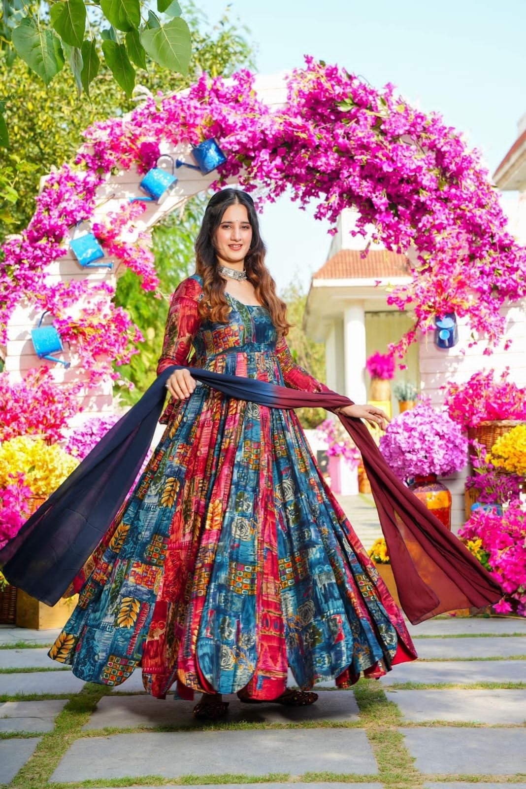 Muslin Digital Print Flair work Kurti Dupatta Set - Premium from Ethenika.com - Just INR 1590! Shop now at Ethenika.com