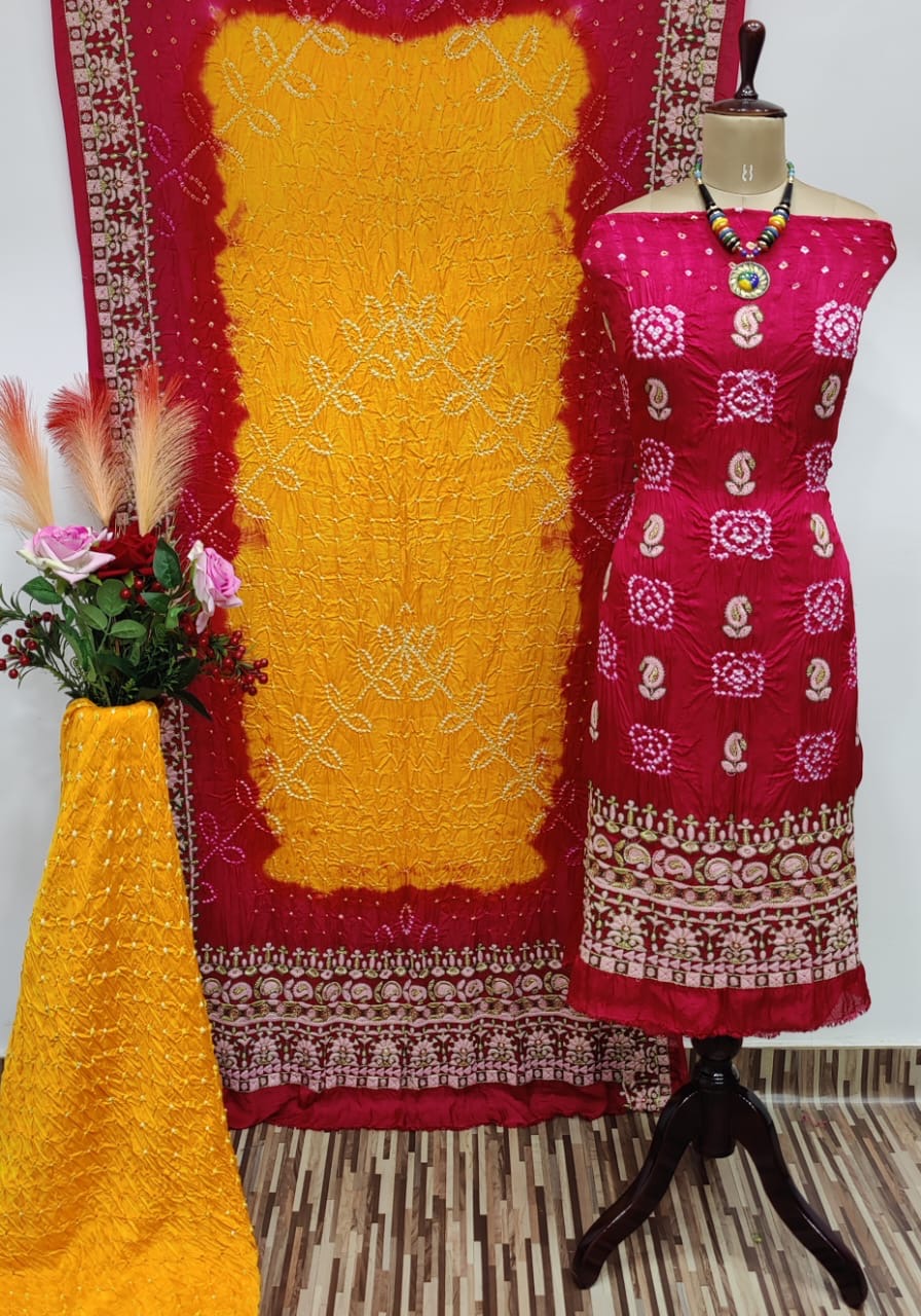 Ghazi Silk Lakhnavi Thread and Bandhani Work Bandhani Dress Material - Premium  from Ethenika.com - Just INR 5990! Shop now at Ethenika.com