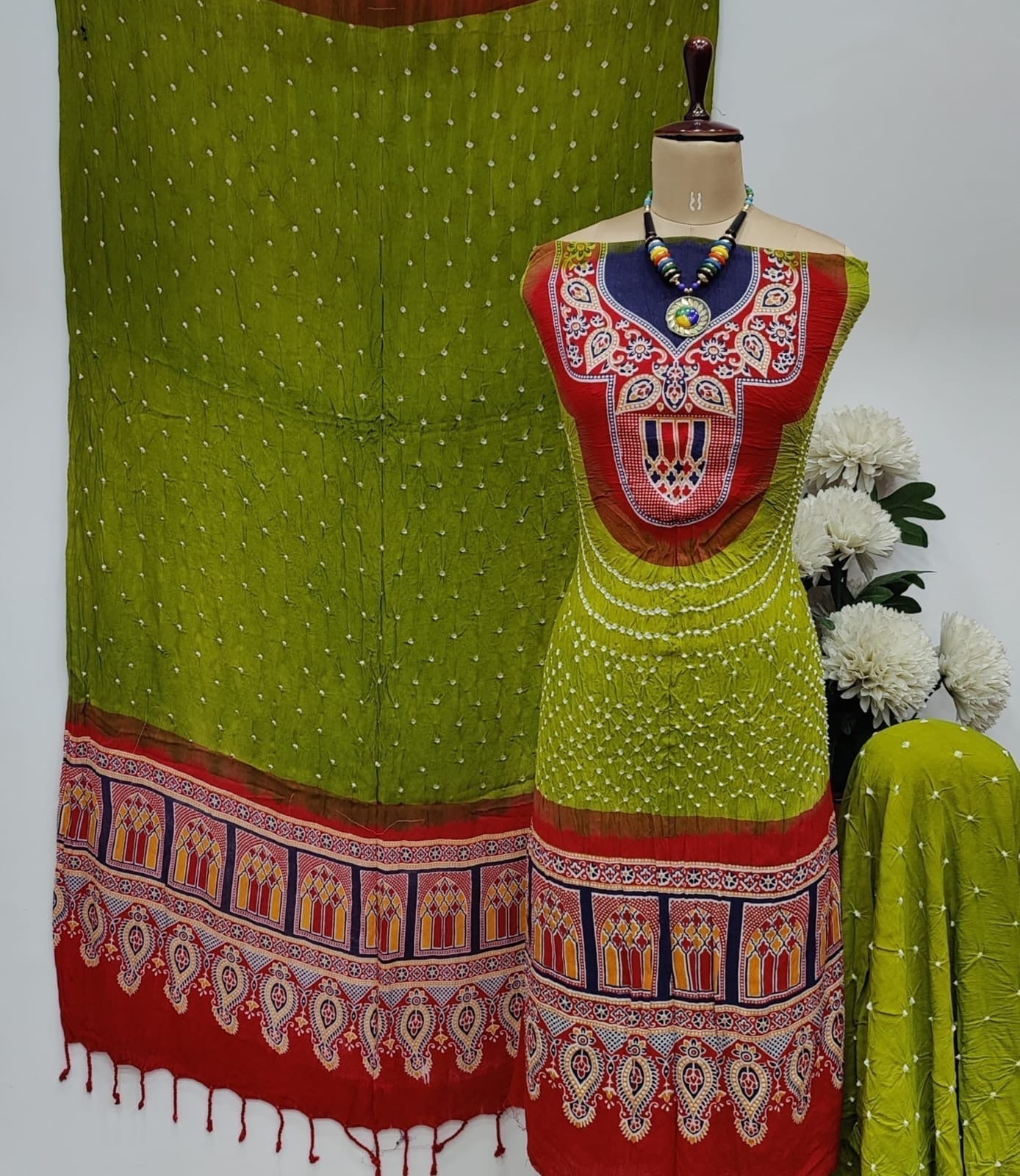 Cotton Ajrakh work Bandhani Dress Material - Premium from Ethenika.com - Just INR 2190! Shop now at Ethenika.com