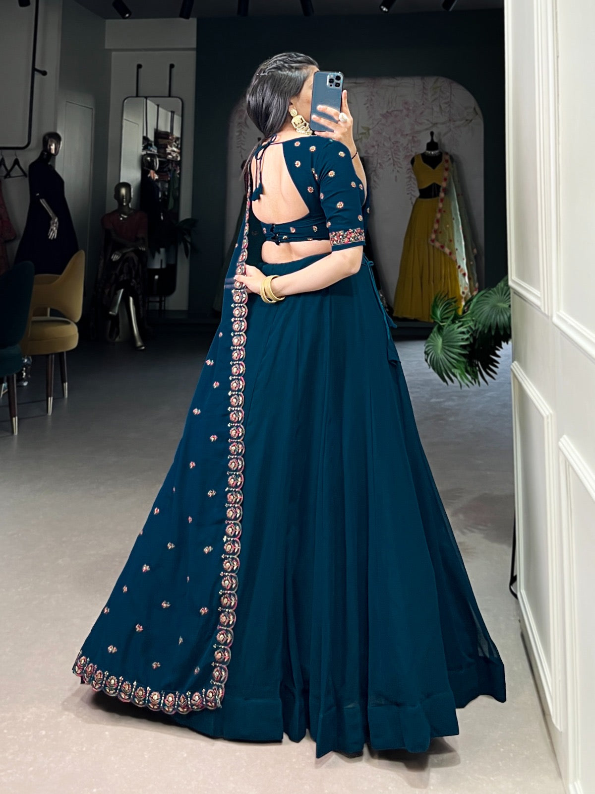 Georgette Sequence Thread Embroidery work Lehenga Choli Set (Stitched) - Premium from Ethenika.com - Just INR 4990! Shop now at Ethenika.com