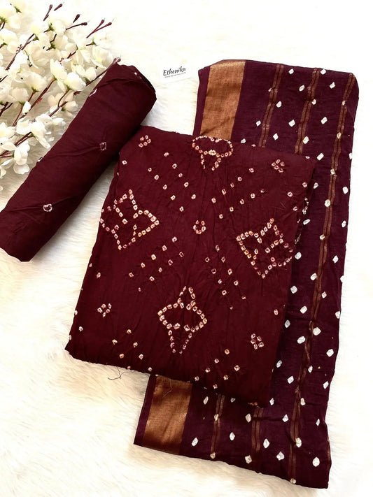 Cotton Satin Self Color Bandhani Material (Unstitched) - Premium  from Ethenika.com - Just INR 1390! Shop now at Ethenika.com