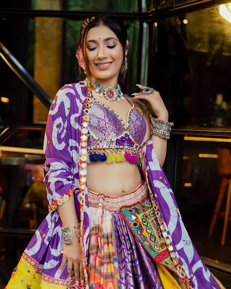 Butter Silk Kutchi Thread Mirror Work Lehenga Choli - Premium from Ethenika.com - Just INR 2490! Shop now at Ethenika.com