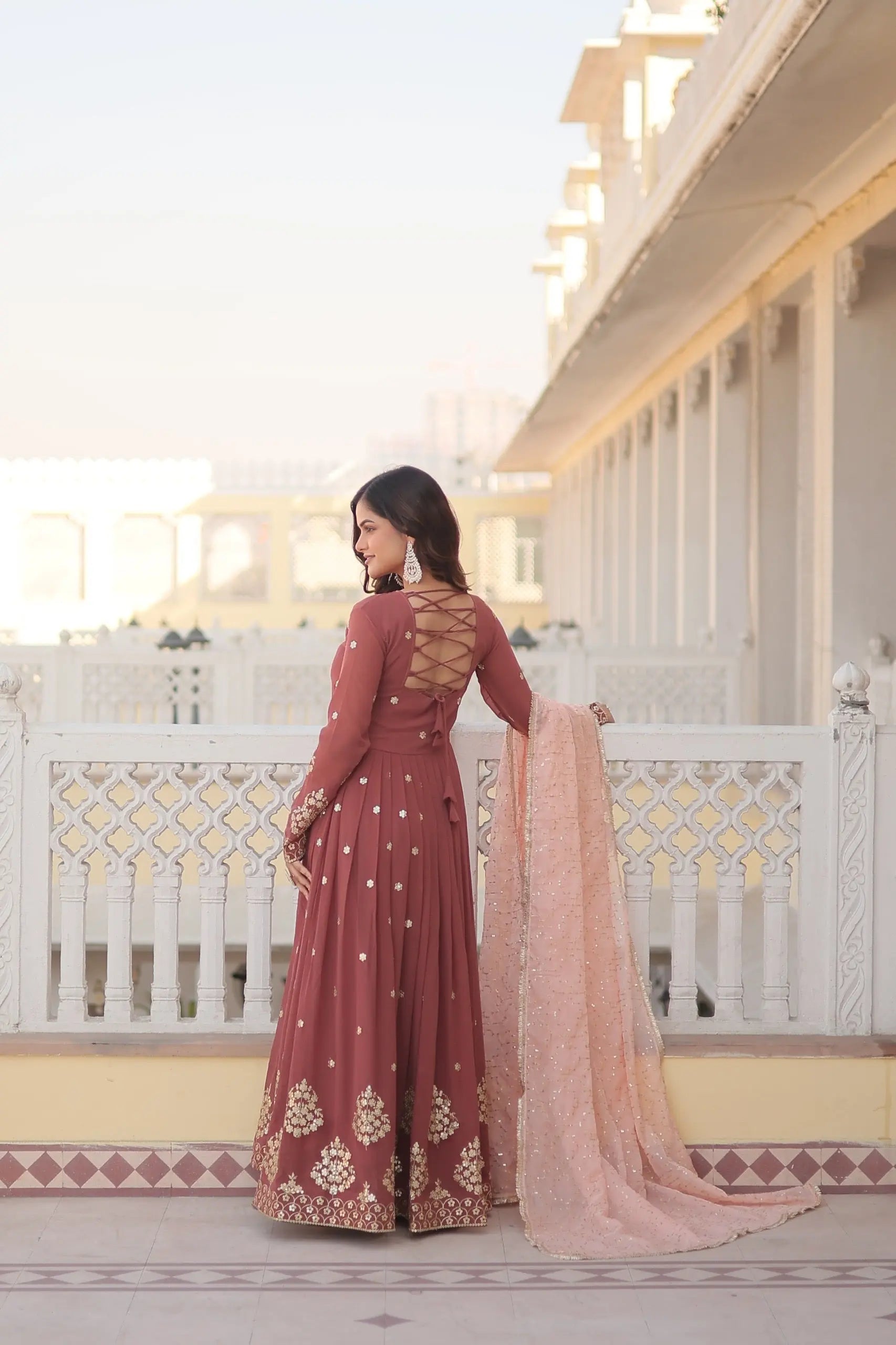 Faux Georgette Zari Thread Sequence Flair work Dress - Premium  from Ethenika.com - Just INR 2990! Shop now at Ethenika.com