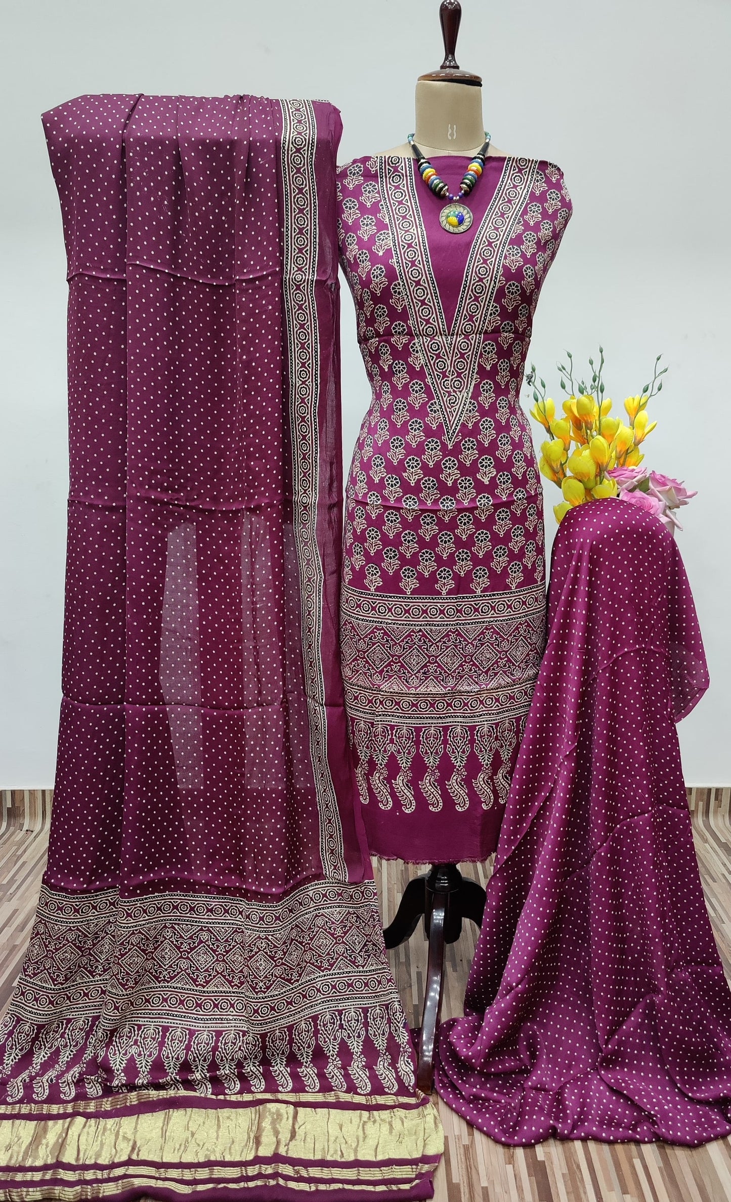 Modal Ghazi Silk Ajrakh Print Dress Material (Unstitched) - Premium from Ethenika.com - Just INR 5990! Shop now at Ethenika.com