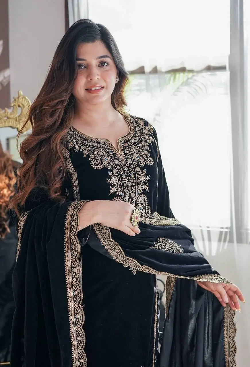 Ethenika Winter Ready to Wear Velvet Suit - Premium  from Ethenika.com  - Just INR 3590! Shop now at Ethenika.com