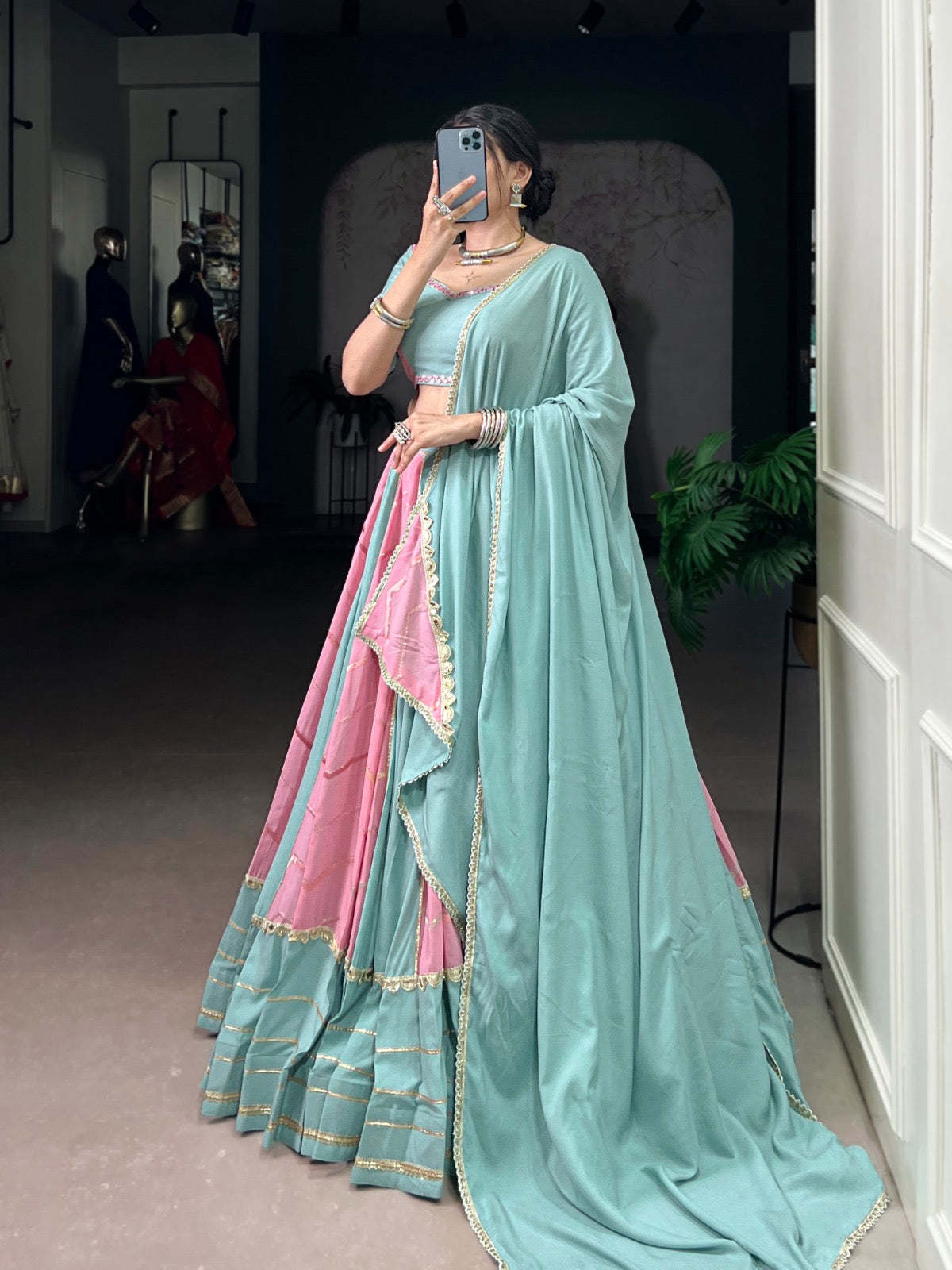 Sequence Embroidery Work lace touch up Dual Tone Navratri Special Designer Lehenga Choli (Ready to Wear)