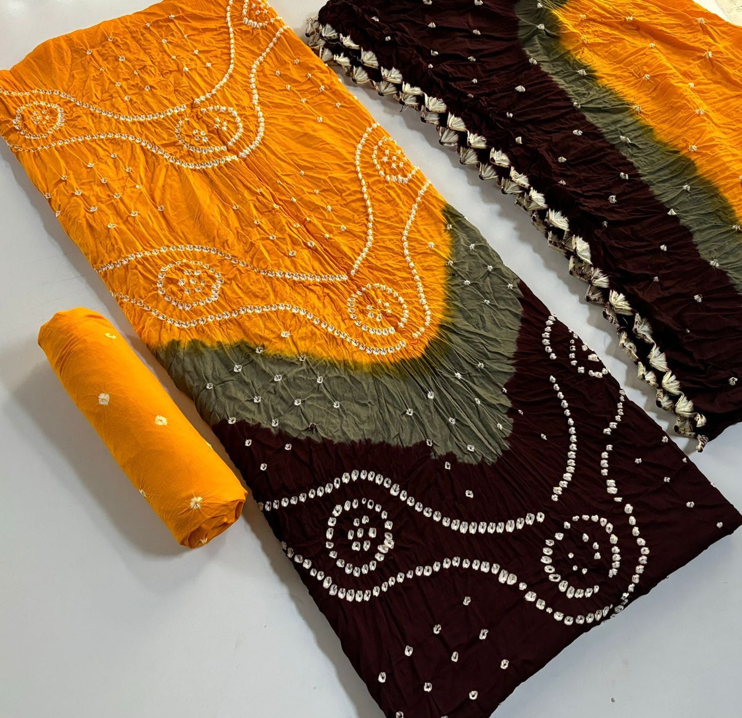 Cotton Satin Multi Color 3 Pc Kutchi Bandhani Dress Material (Unstitched) - Premium from Ethenika.com - Just INR 1890! Shop now at Ethenika.com