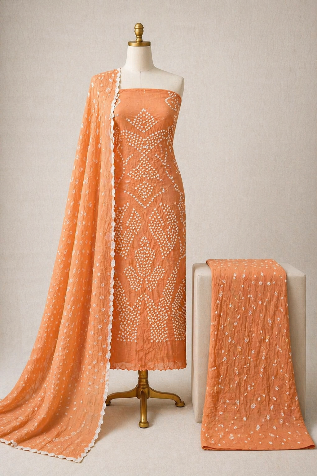 Ethenika orange Color Kutch Bandhani Unstitched Dress Material