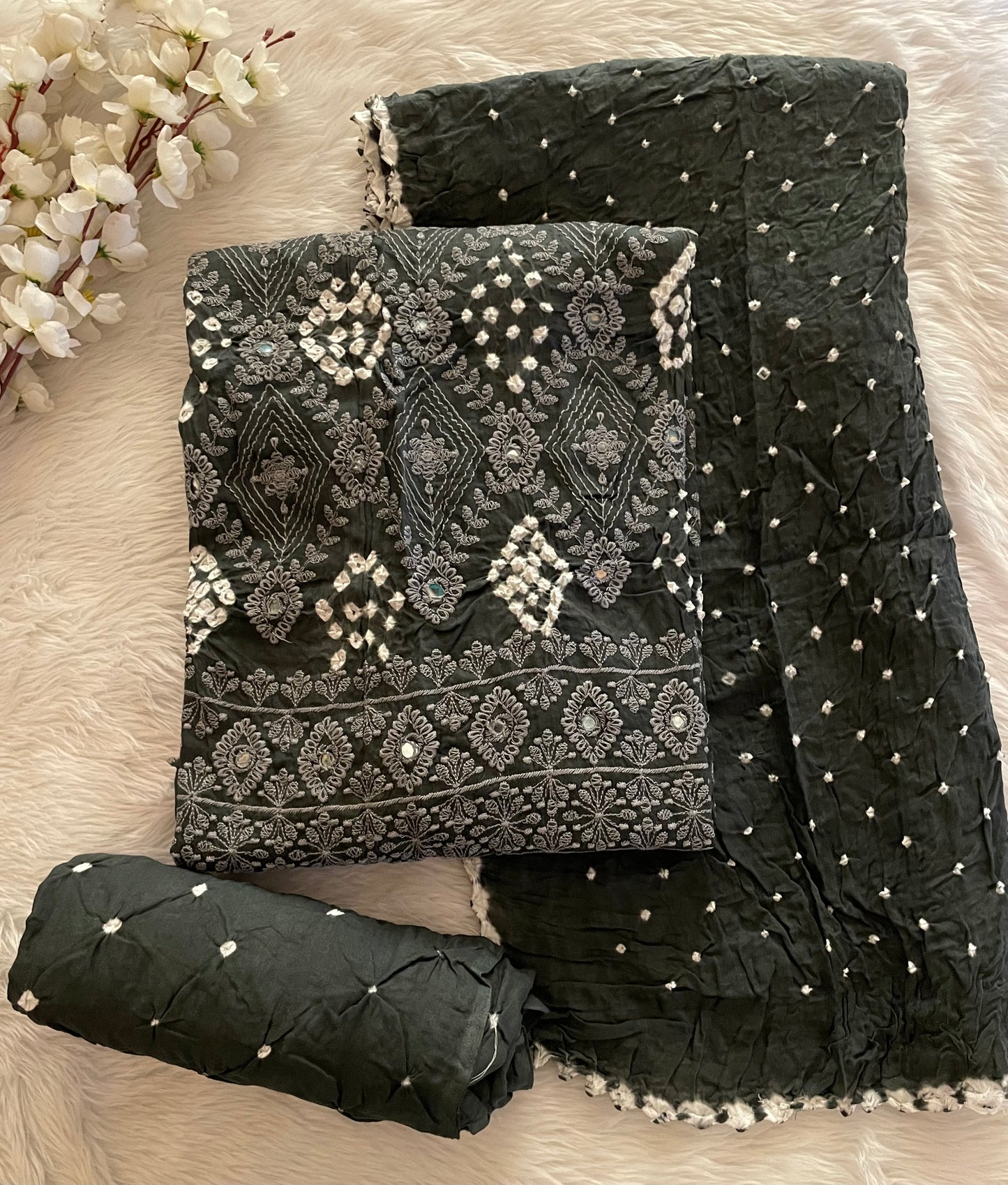 Cotton Lakhnavi Thread Embroidery Work Bandhani Dress Material - Premium  from Ethenika.com  - Just INR 1990! Shop now at Ethenika.com