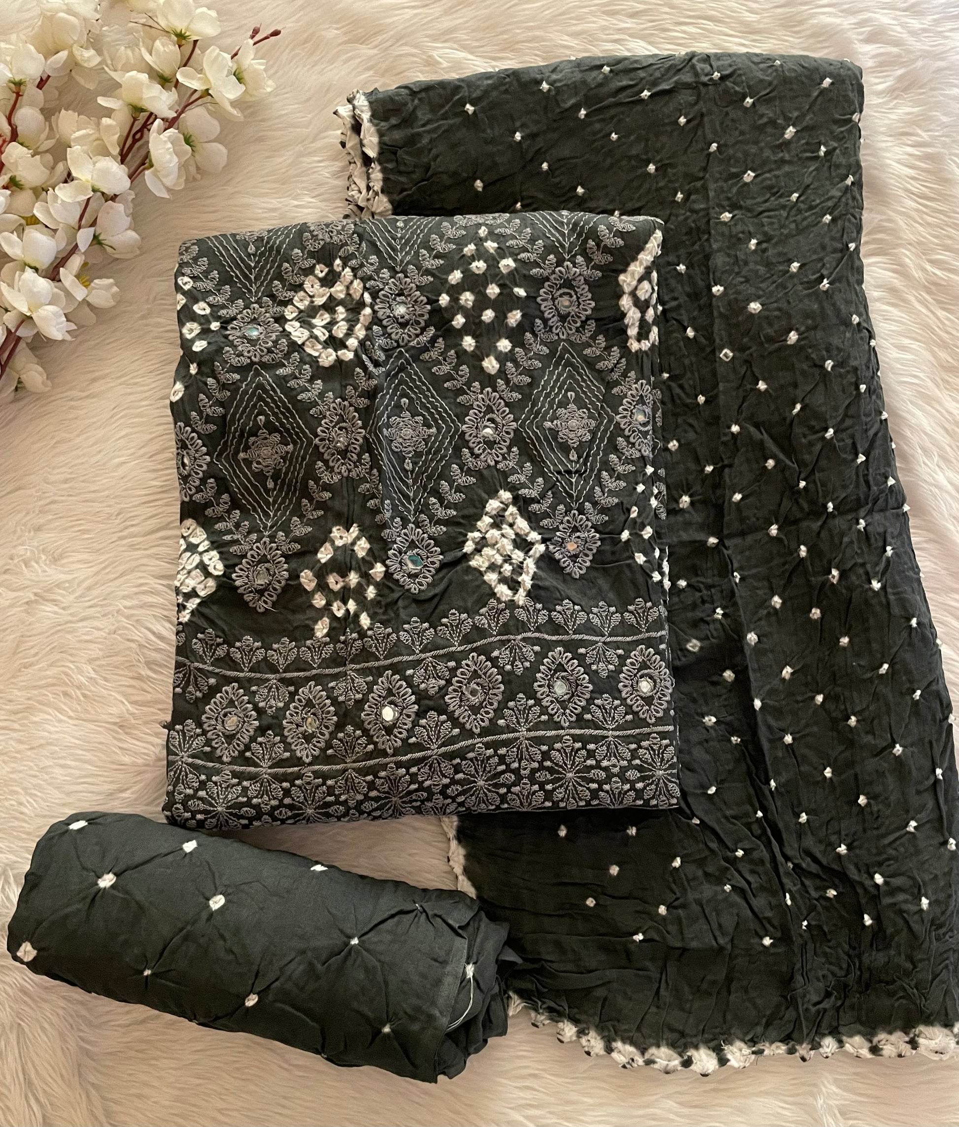 Cotton Lakhnavi Thread Embroidery Work Bandhani Dress Material - Premium  from Ethenika.com  - Just INR 1990! Shop now at Ethenika.com