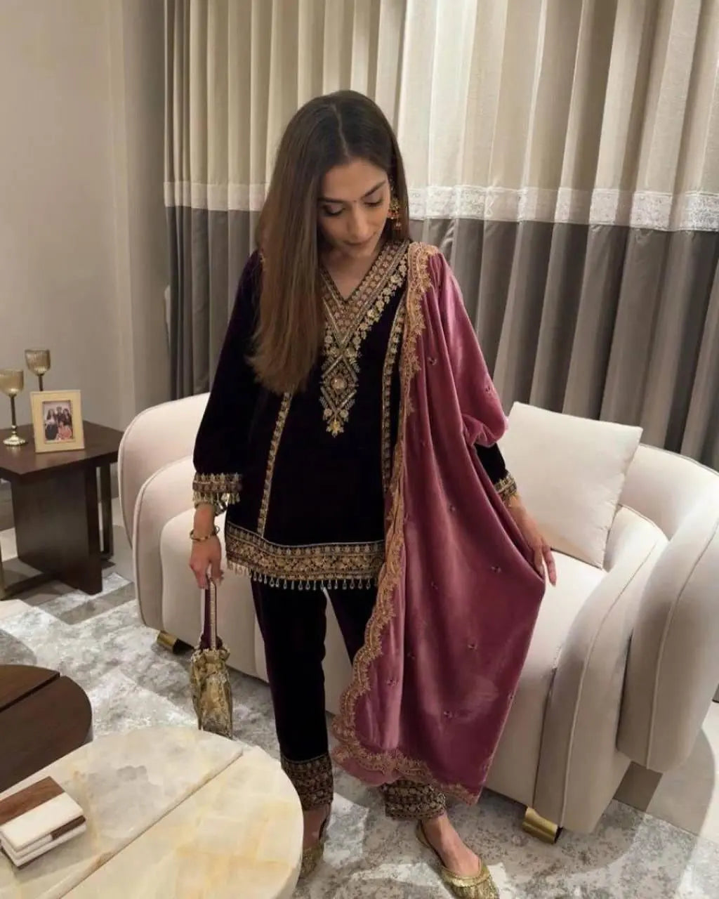 Viscose Velvet Premium Thread Embroidery work Designer Velvet Suit - Premium from Ethenika.com - Just INR 3990! Shop now at Ethenika.com