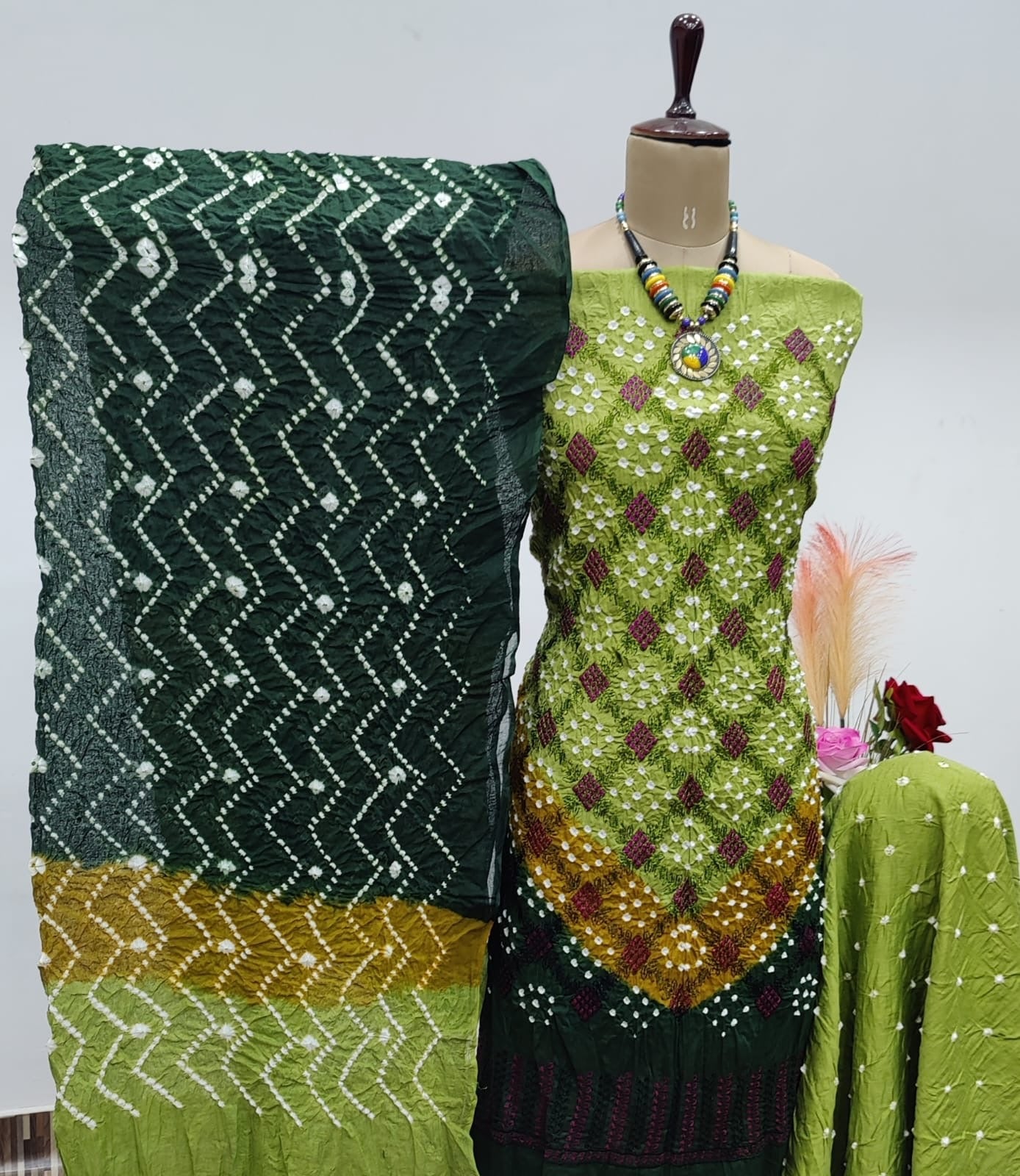 Cotton Satin Lakhnavi work Bandhani Dress Material - Premium  from Ethenika.com  - Just INR 1890! Shop now at Ethenika.com