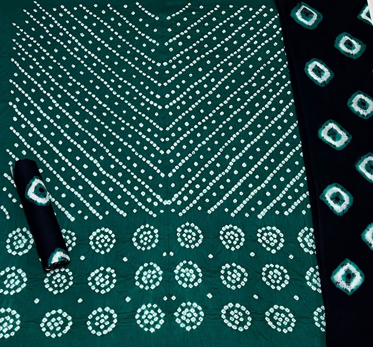 Cotton Satin Barik Bandhej Work Contrast Bandhani Dress Material (Unstitched)