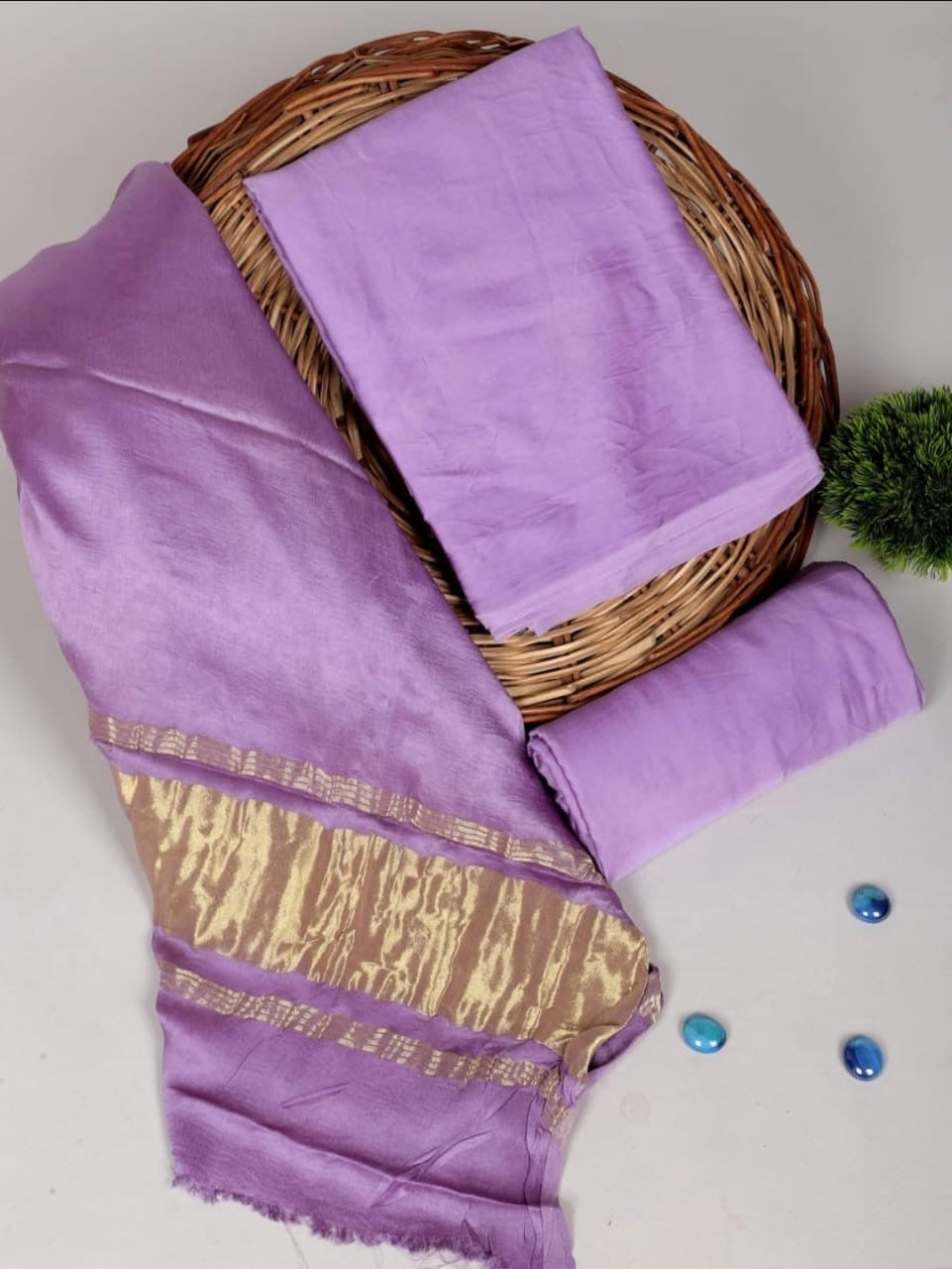 Chanderi Silk Plain Concept Dress Material with Zari Weaving Dupatta (Unstitched)