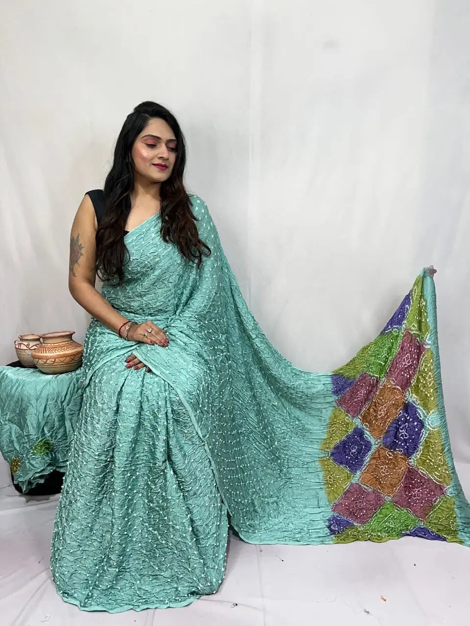 Pure Modal Silk Barik Bandhej Lagdi Pallu Bandhani Saree - Premium from Ethenika.com - Just INR 5990! Shop now at Ethenika.com
