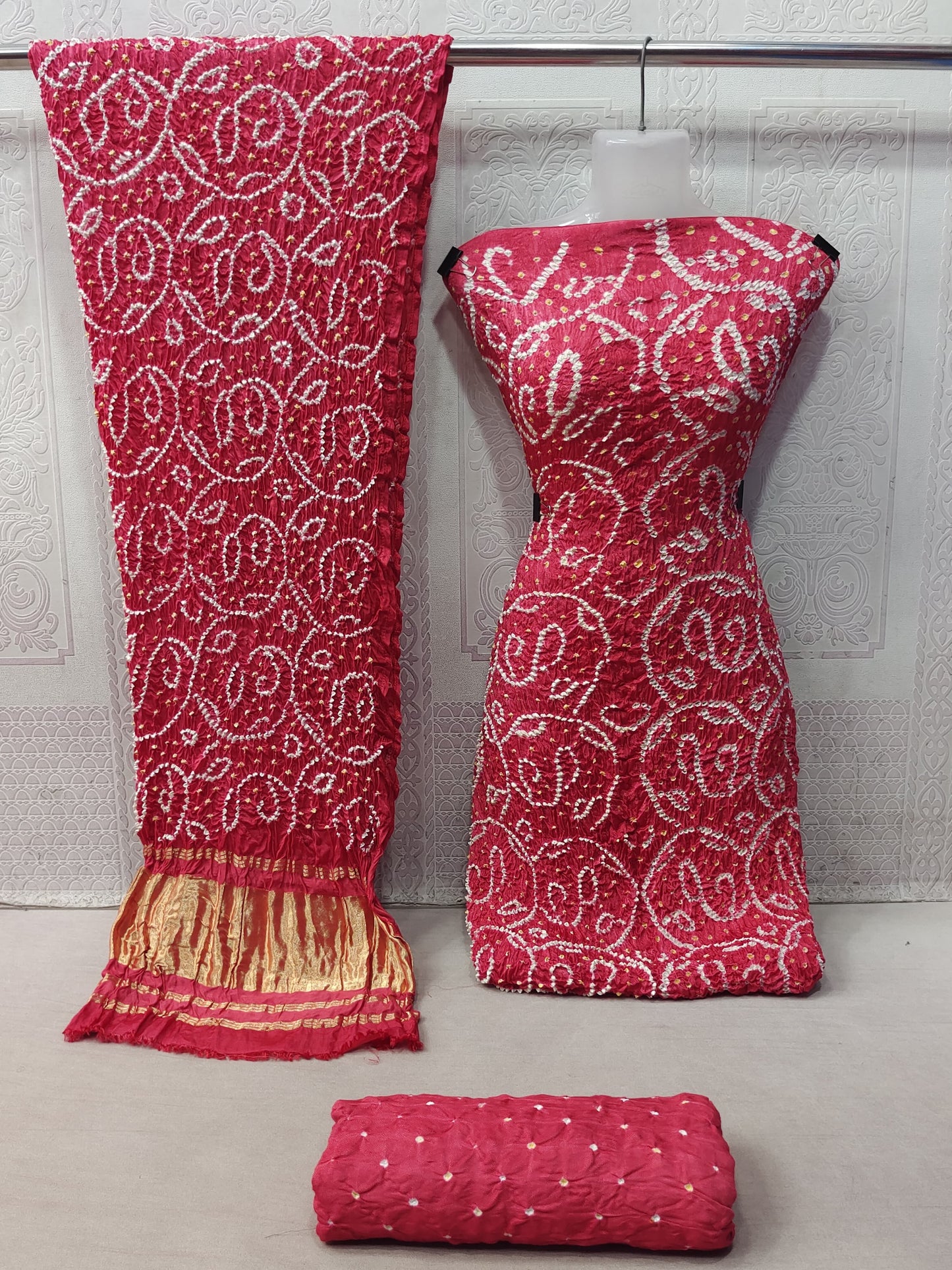 Modal Ghazi Silk barik Bandhej work Kutchi Bandhani Dress Material - Premium from Ethenika.com - Just INR 6990! Shop now at Ethenika.com