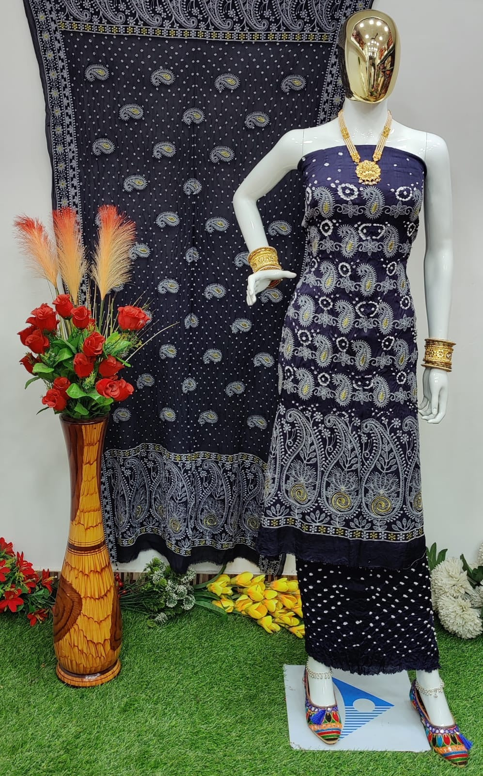 Modal Ghazi Silk Lakhnavi work Bandhani Salwar Material - Premium  from Ethenika.com - Just INR 4990! Shop now at Ethenika.com