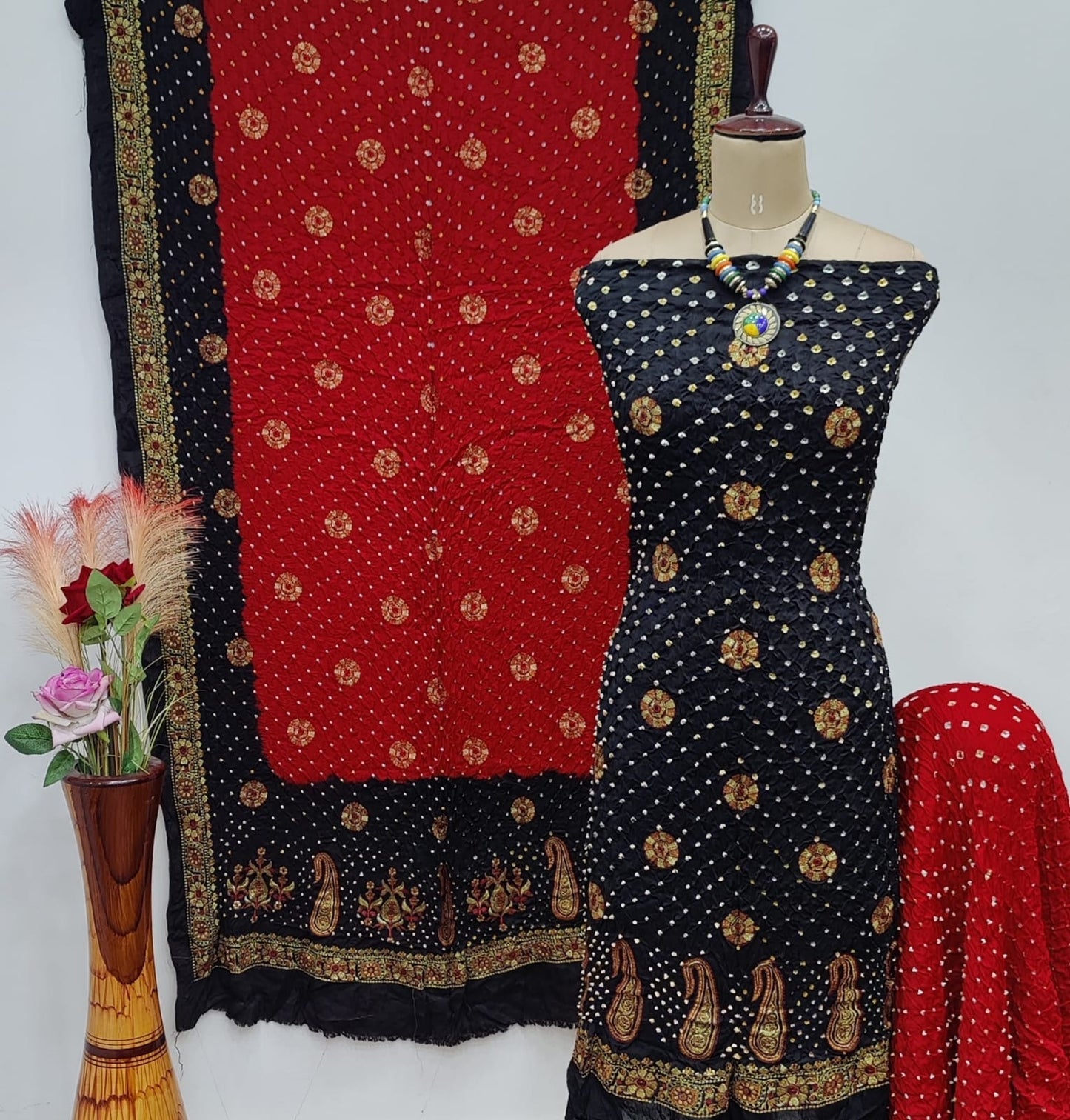 Ghazi Silk Heavy Barik Bandhej work Silk Bandhani Dress Material (Unstitched) - Premium from Ethenika.com - Just INR 5990! Shop now at Ethenika.com