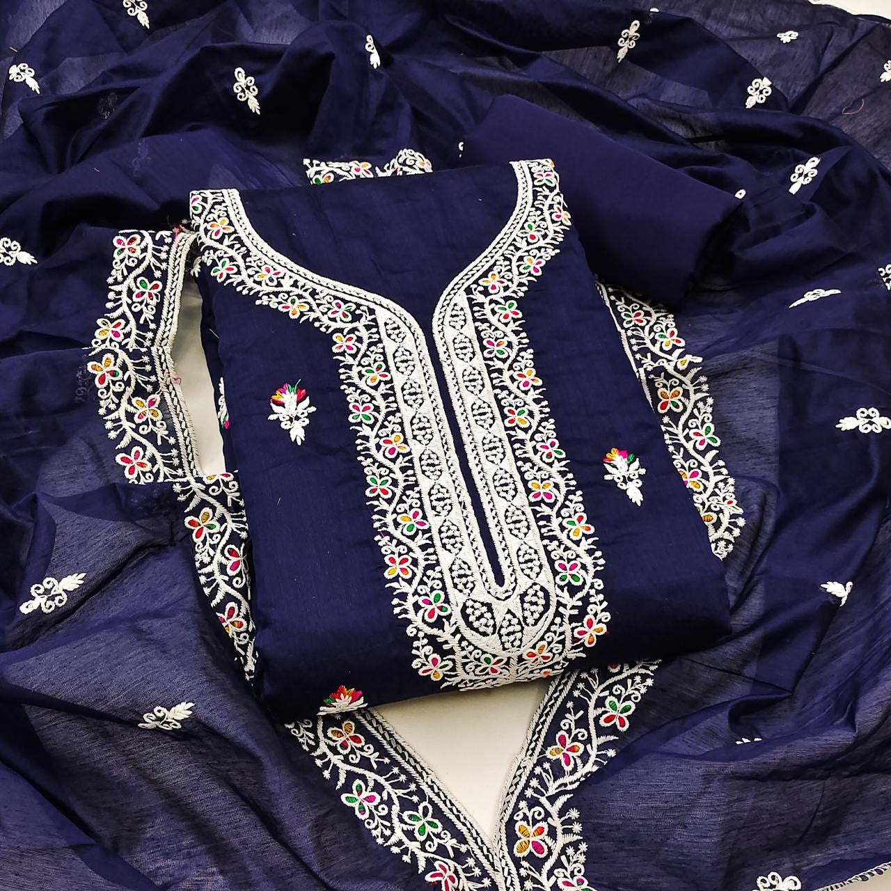Heavy Chanderi Neck Embroidery work Dress Material (Unstitched) - Premium from Ethenika.com - Just INR 0! Shop now at Ethenika.com