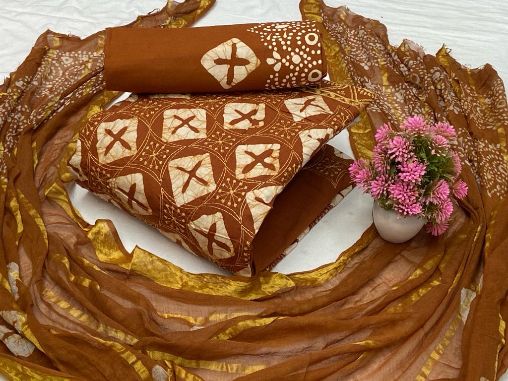 Cotton Lakhnavi work Hand Blocked Wax Batik Dress Material - Premium from Ethenika.com - Just INR 1390! Shop now at Ethenika.com