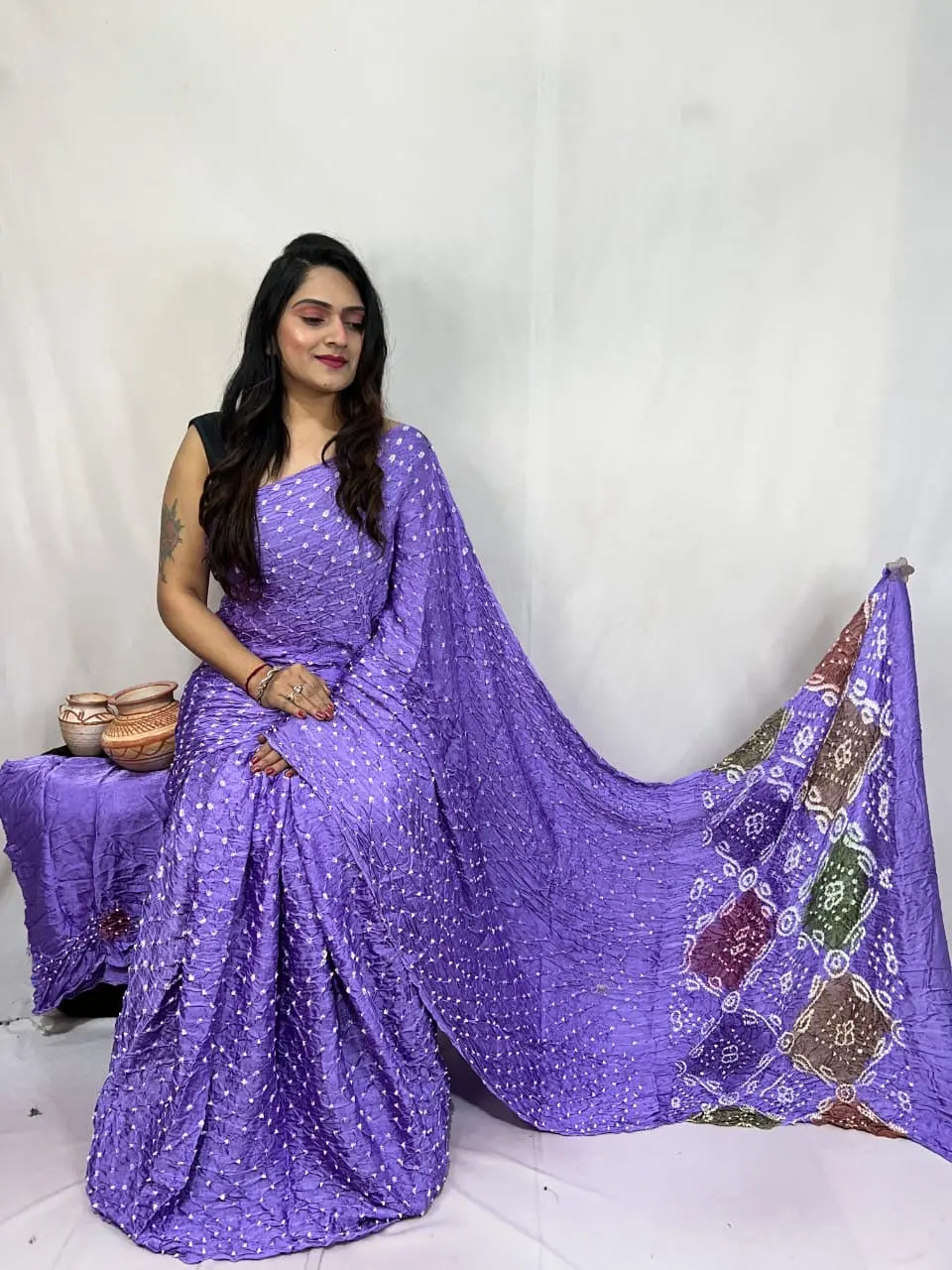 Pure Modal Silk Barik Bandhej Lagdi Pallu Bandhani Saree - Premium from Ethenika.com - Just INR 5990! Shop now at Ethenika.com
