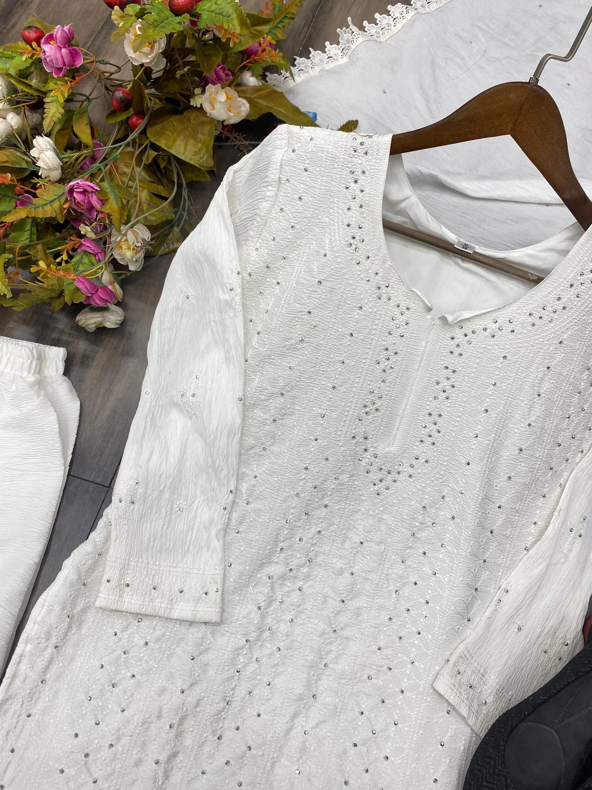 Chikankari kurti with Diamond work Kurti Palazzo set - Premium  from Ethenika.com - Just INR 2590! Shop now at Ethenika.com