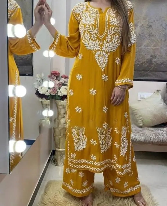 Rayon Chain Stitch work Chikankari Kurti - Premium  from Ethenika.com - Just INR 1590! Shop now at Ethenika.com