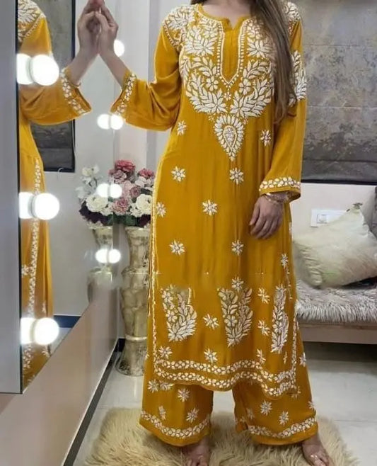 Rayon Chain Stitch work Chikankari Kurti - Premium  from Ethenika.com - Just INR 1590! Shop now at Ethenika.com