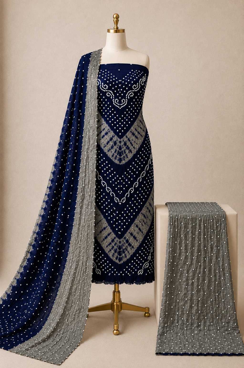 Cotton Satin Shibori Handmade 3Pc Bandhani Dress Material