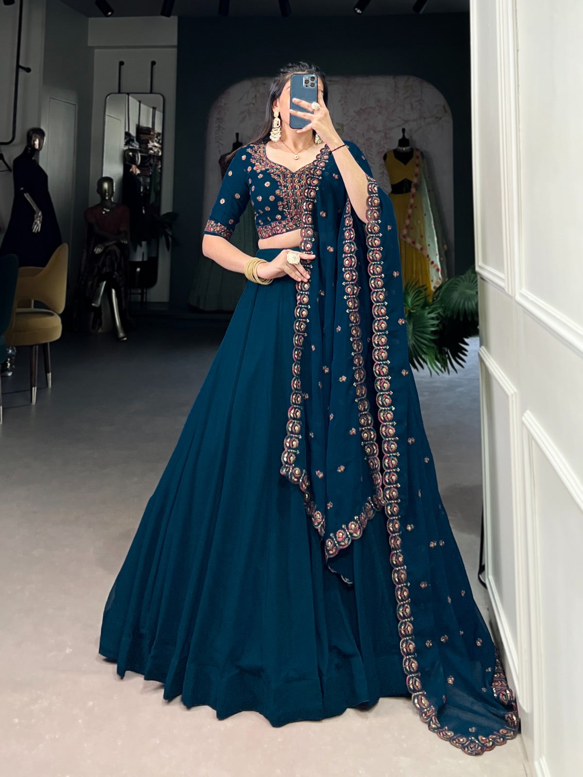 Georgette Sequence Thread Embroidery work Lehenga Choli Set (Stitched) - Premium from Ethenika.com - Just INR 4990! Shop now at Ethenika.com