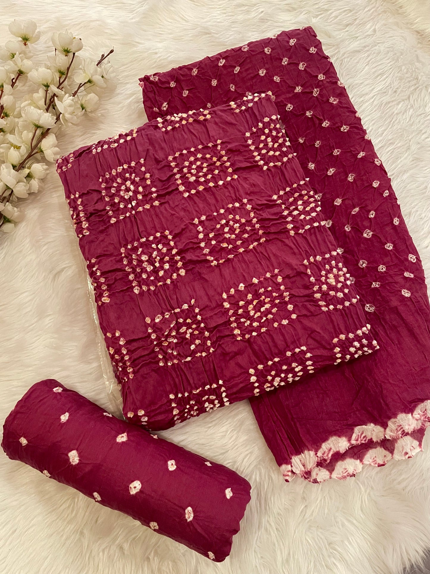 Cotton Satin Square Panel Bandhani Dress Material (Unstitched) - Premium from Ethenika.com - Just INR 1690! Shop now at Ethenika.com