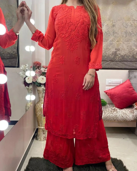 Rayon Chain Stitch Thread work Kurti Palazzo - Premium  from Ethenika.com - Just INR 1790! Shop now at Ethenika.com