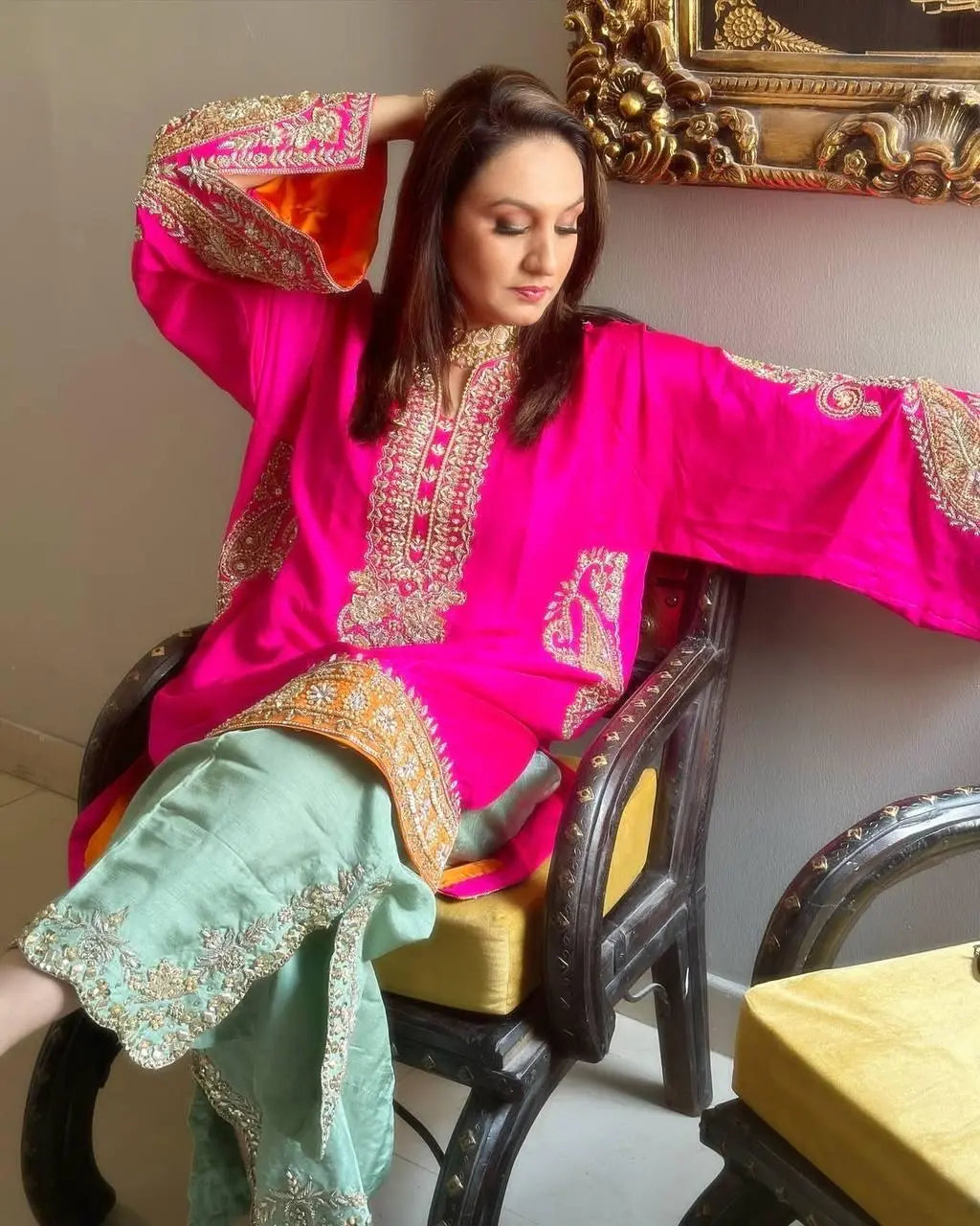 Heavy Chinon Sequence Embroidery work Kurti Palazzo Set (Stitched) - Premium from Ethenika.com - Just INR 2990! Shop now at Ethenika.com