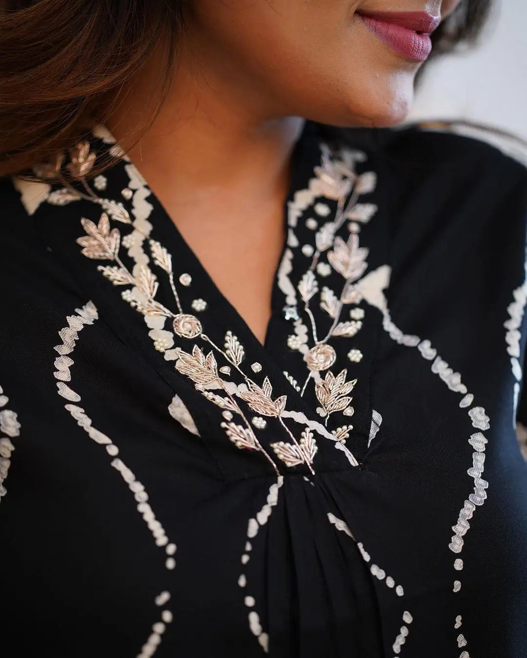 Neckline Thread Work Leheriya Kurti Pant Set (Stitched) - Premium from Ethenika.com - Just INR 1990! Shop now at Ethenika.com