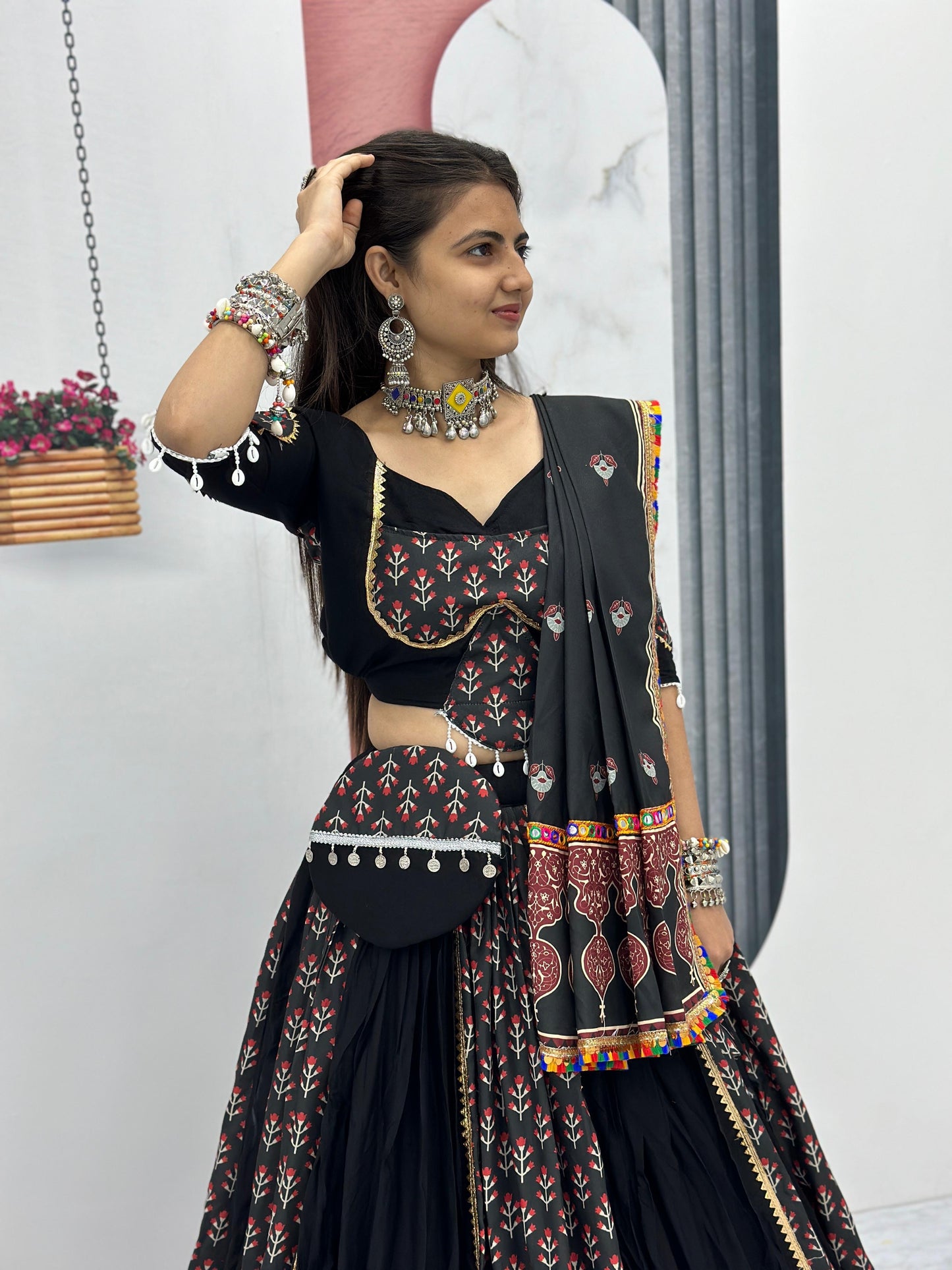 Ajrakh Print Gamthi work Navratri Special Chaniya Choli with Purse - Premium from Ethenika.com - Just INR 2999! Shop now at Ethenika.com