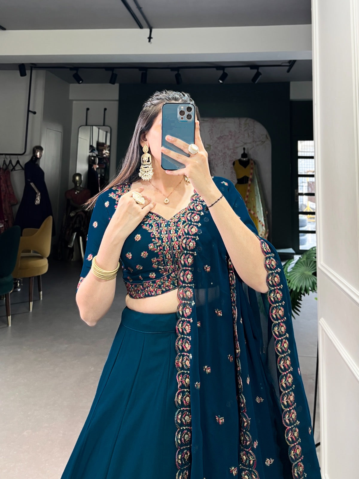 Georgette Sequence Thread Embroidery work Lehenga Choli Set (Stitched) - Premium from Ethenika.com - Just INR 4990! Shop now at Ethenika.com