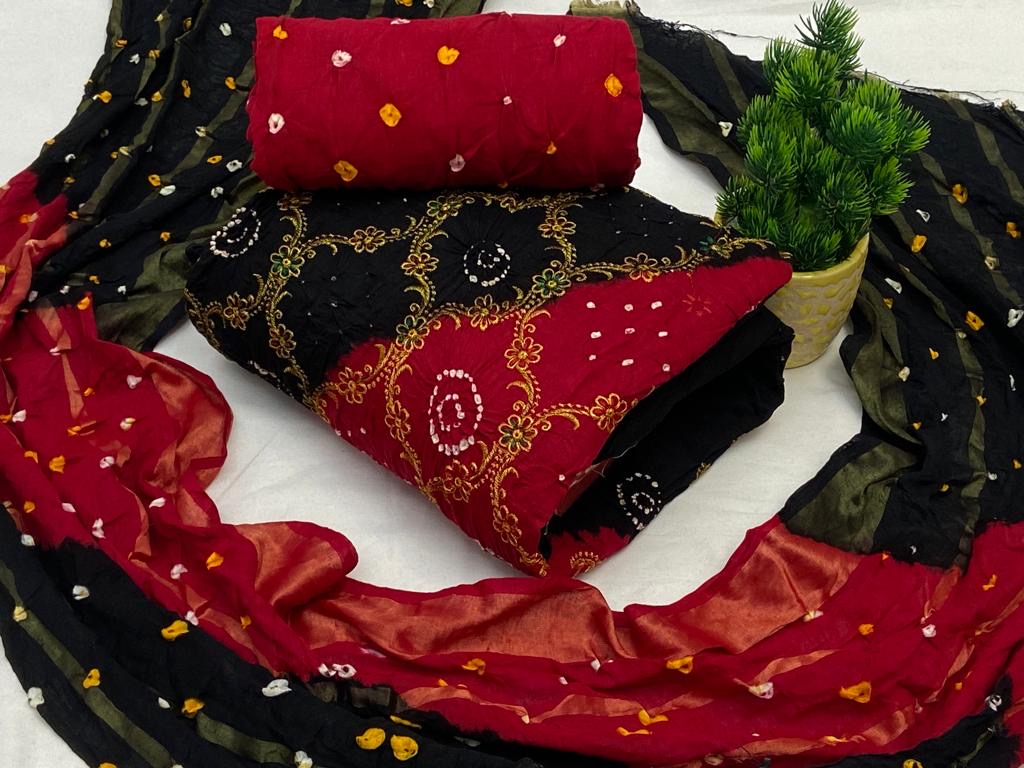 Cotton Golden Thread Embroidery work Bandhani Dress Material - Premium from Ethenika.com - Just INR 1890! Shop now at Ethenika.com