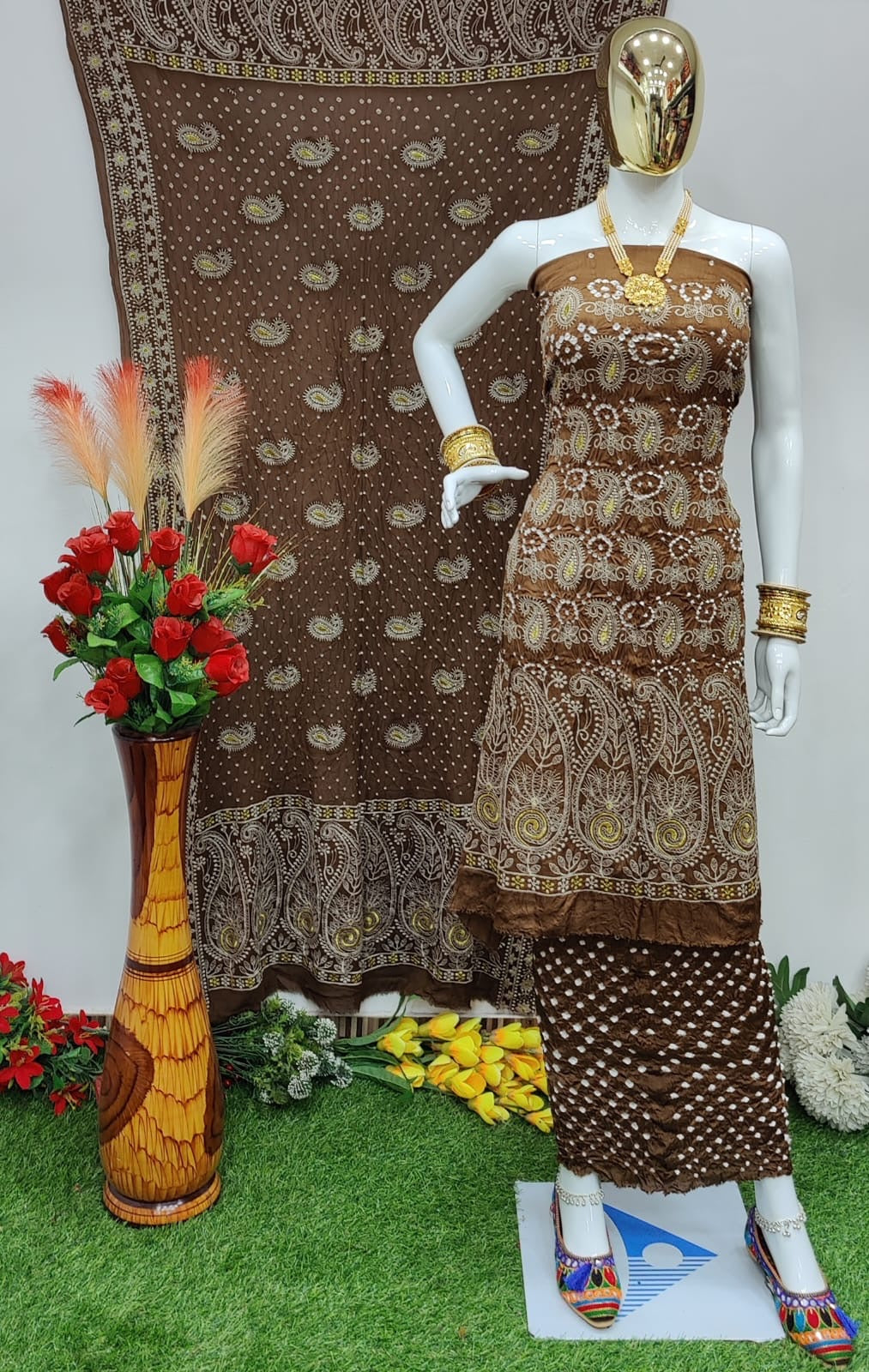 Modal Ghazi Silk Lakhnavi work Bandhani Salwar Material - Premium  from Ethenika.com - Just INR 4990! Shop now at Ethenika.com