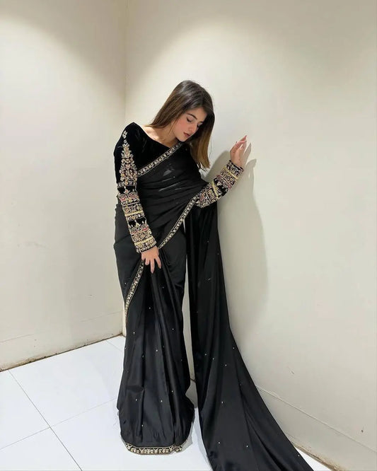 Ethenika  Party Wear Velvet Saree - Premium  from Ethenika.com  - Just INR 2990! Shop now at Ethenika.com