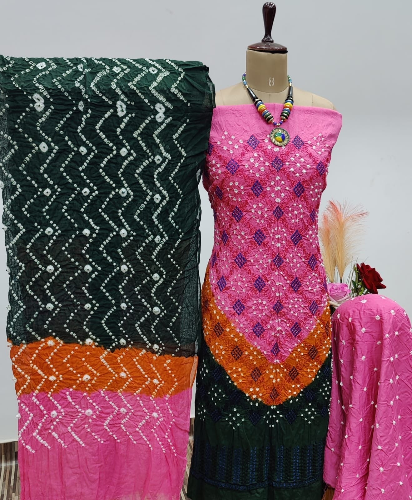 Cotton Satin Lakhnavi work Bandhani Dress Material - Premium  from Ethenika.com  - Just INR 1890! Shop now at Ethenika.com