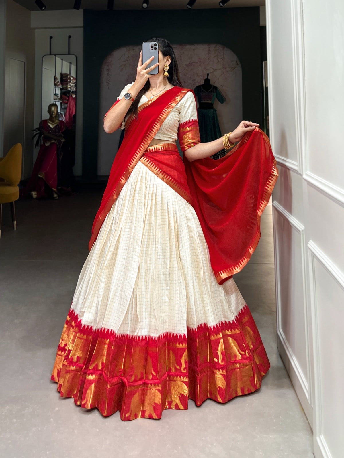 Treditional Cotton Chex Work Lehenga Choli - Premium from Ethenika.com - Just INR 2990! Shop now at Ethenika.com