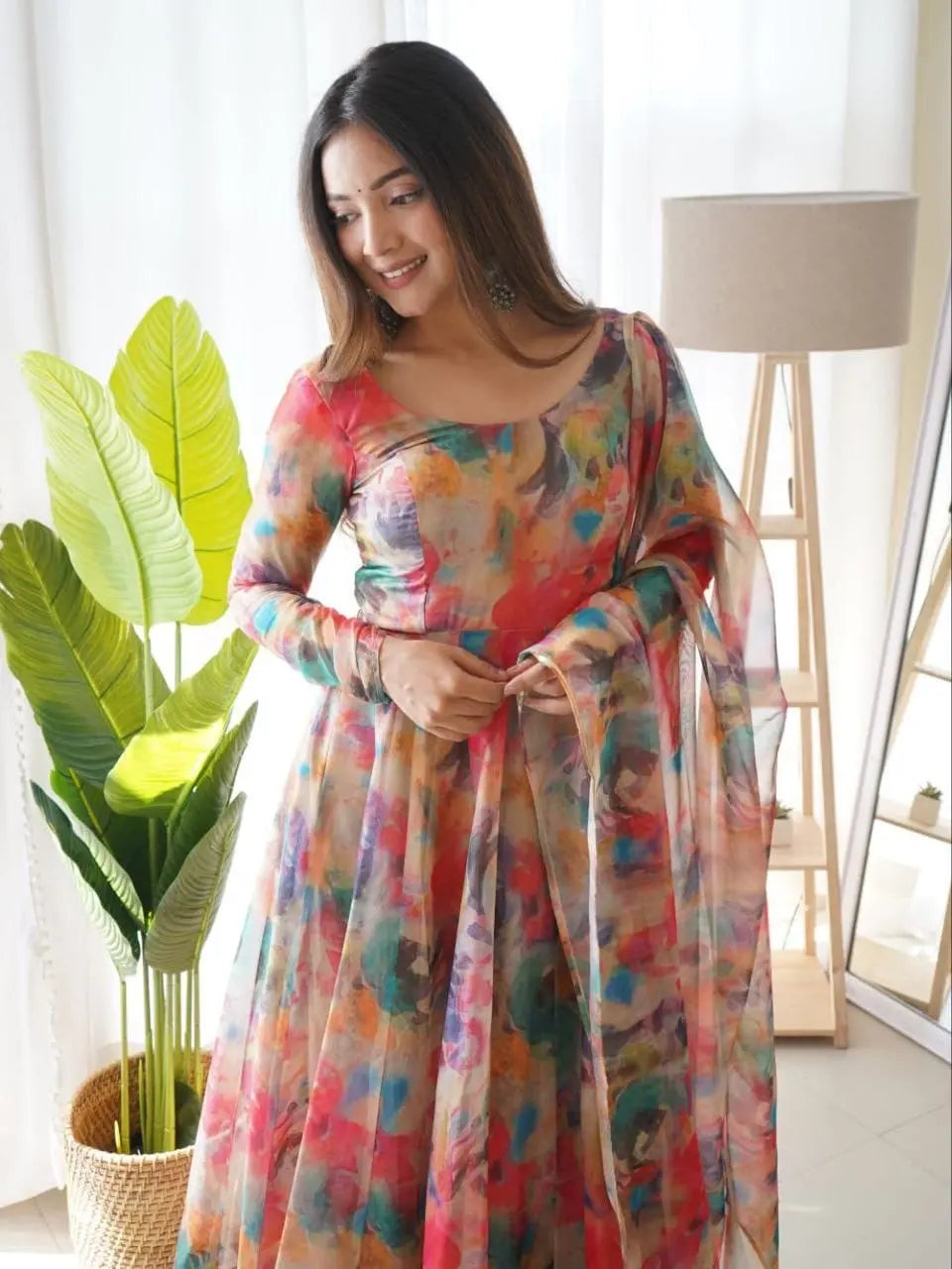 Organza Floral Digital Print Flair Dress Suit - Premium from Ethenika.com - Just INR 1590! Shop now at Ethenika.com