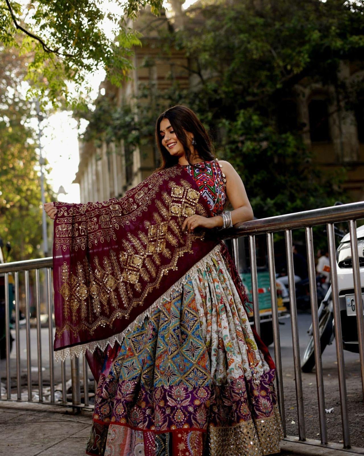 Muslin Cotton Digital Print Real Mirror Work Designer 4M Flair Chaniya Choli