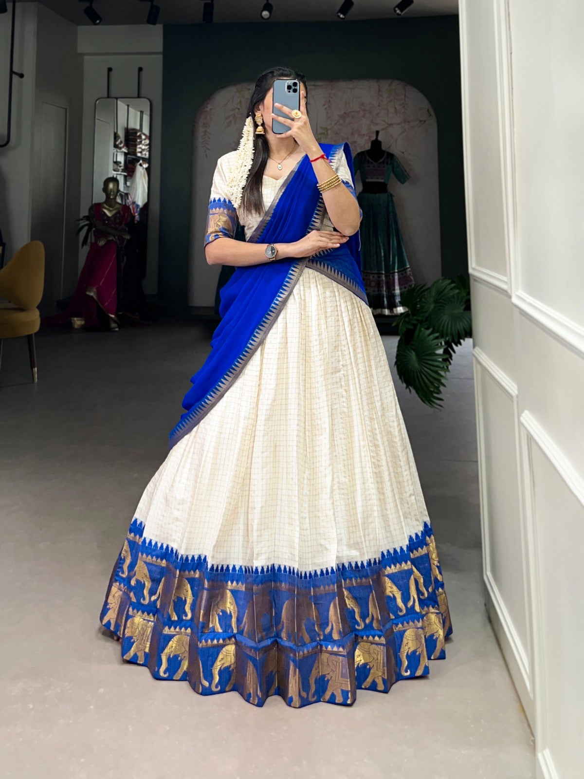 Treditional Cotton Chex Work Lehenga Choli - Premium from Ethenika.com - Just INR 2990! Shop now at Ethenika.com