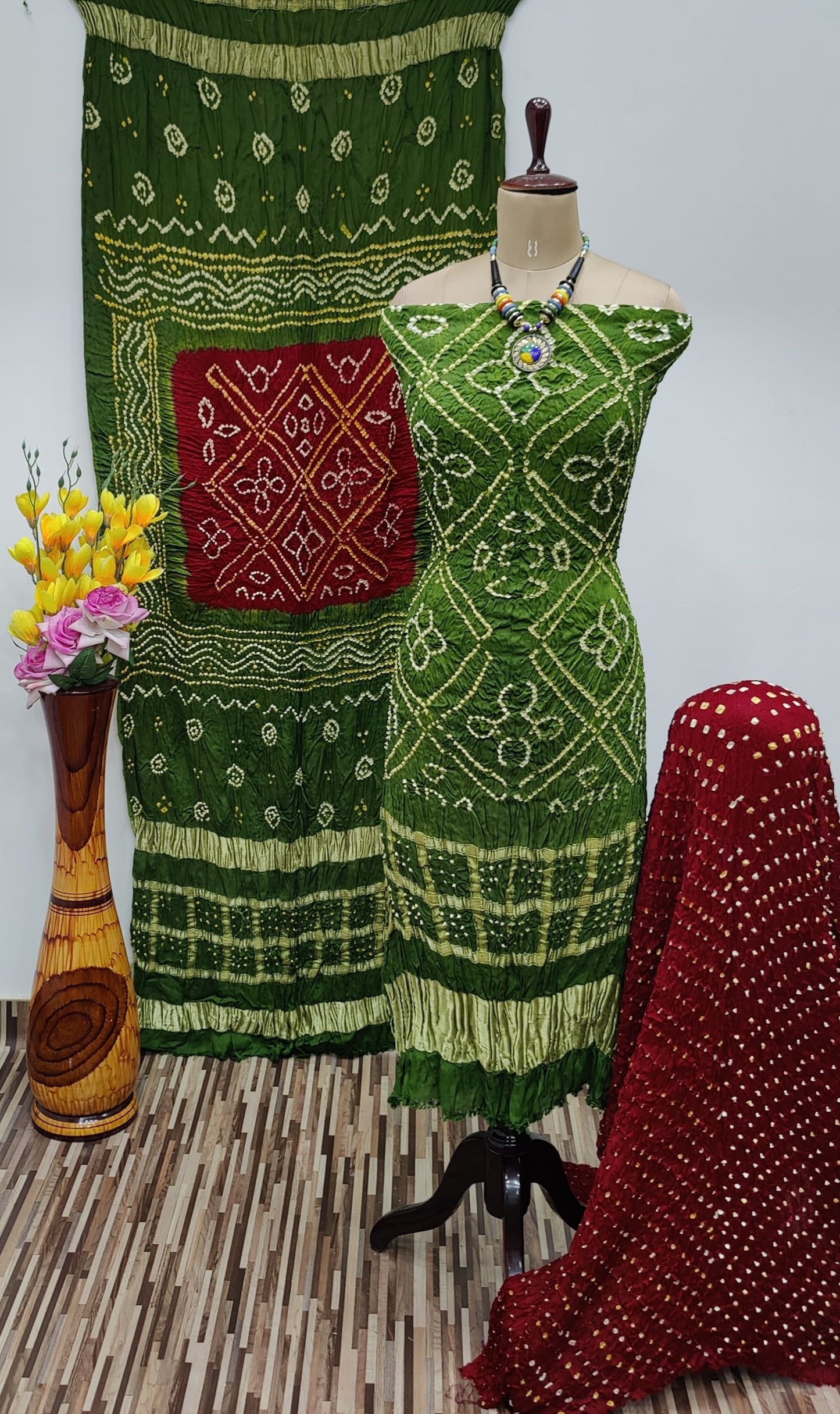 Modal Ghazi Silk Daman Work Barik Bandhej Bandhani Dress Material (Unstitched) - Premium from Ethenika.com - Just INR 6990! Shop now at Ethenika.com