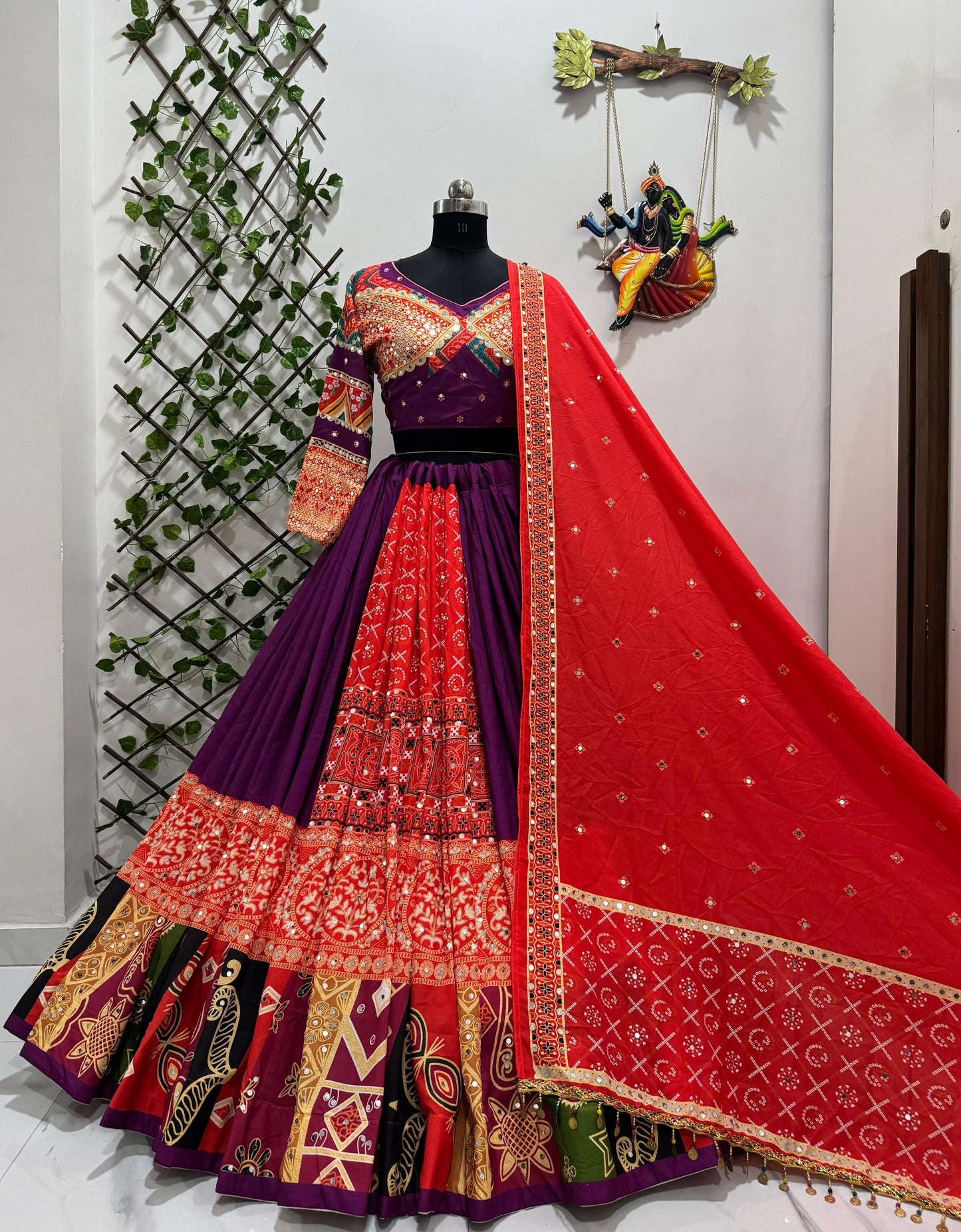 Muslin Cotton Digital Print with Real Mirror Work Navratri Special Chaniya Choli